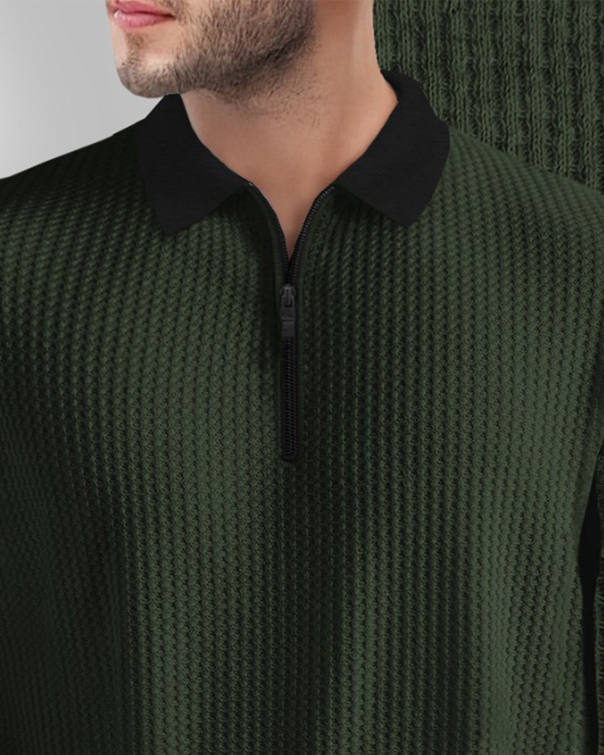 Olive Green Waffle T Shirt Polo Fit with Short Sleeve