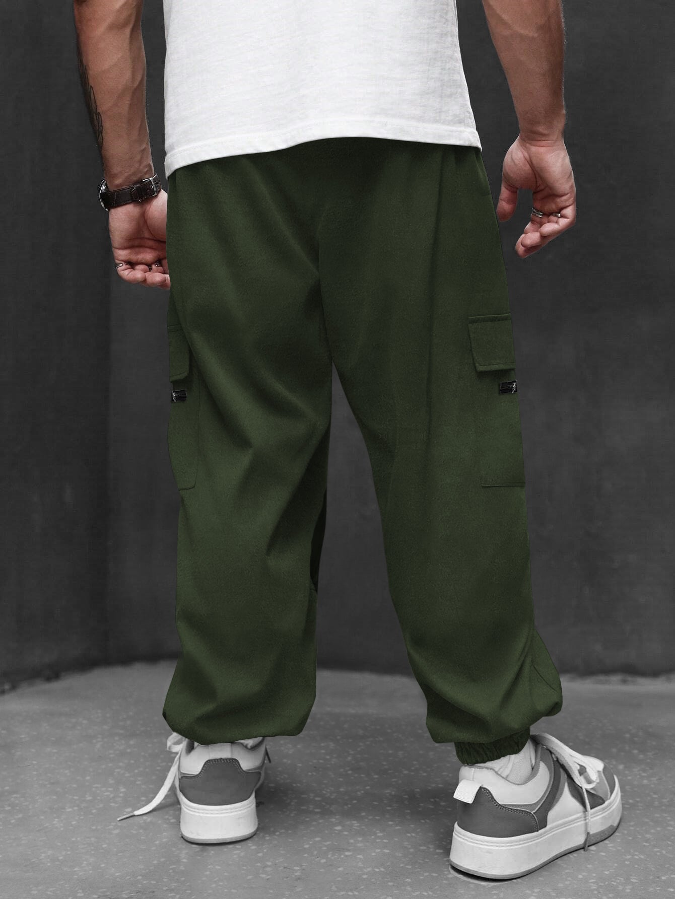 Olive Green Printed Baggy Cargo Joggers