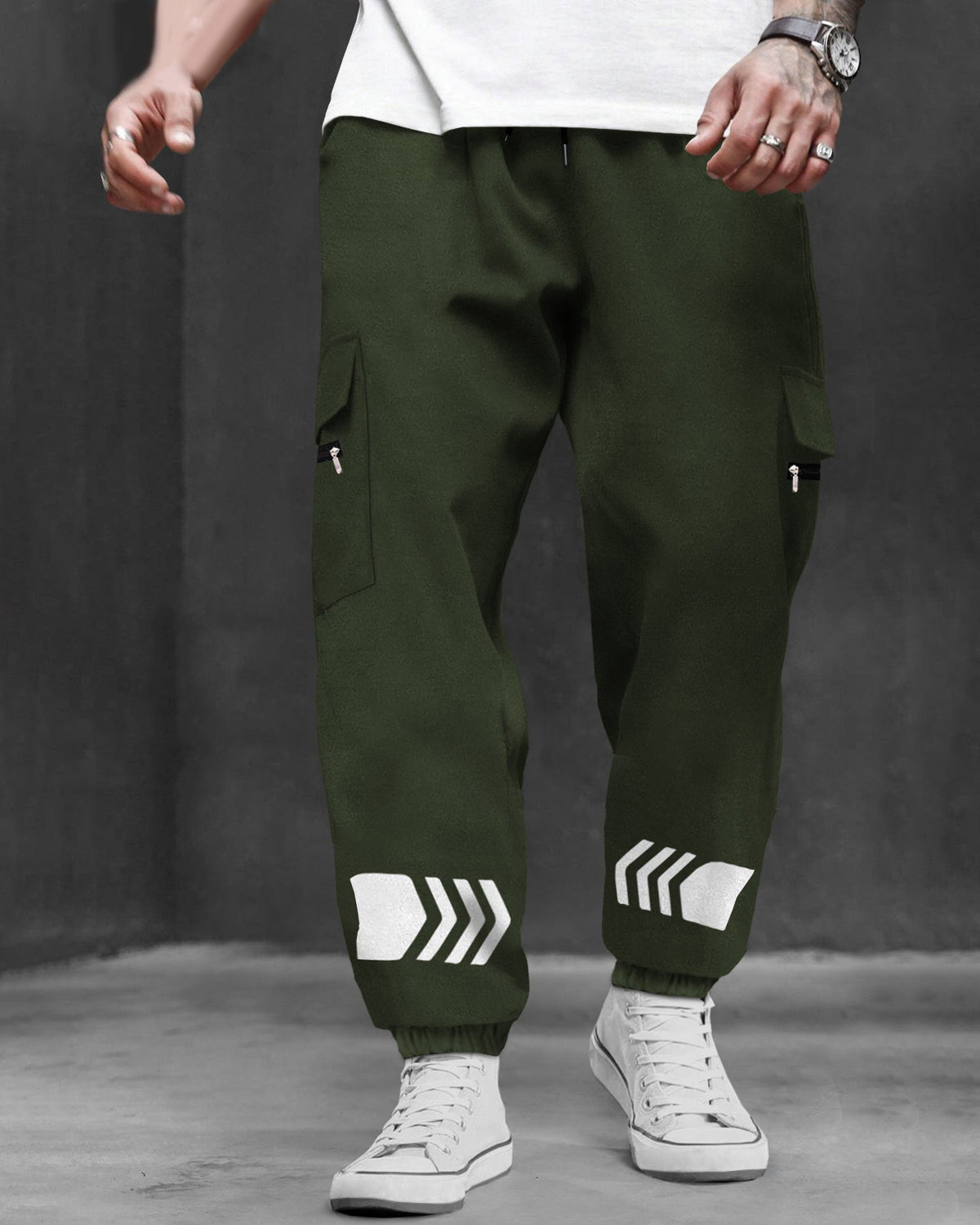 Olive Green Printed Baggy Cargo Joggers