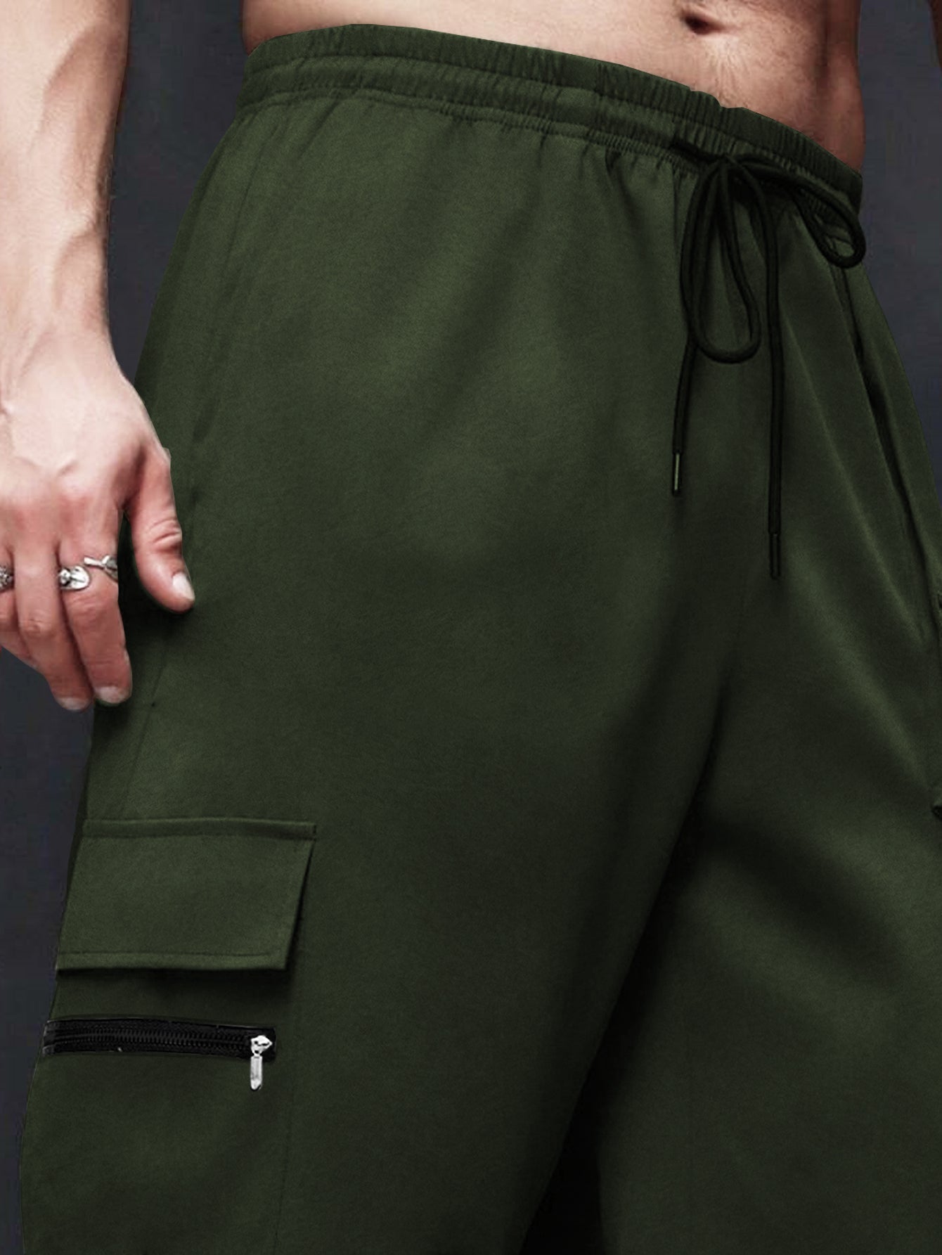 Olive Green Printed Baggy Cargo Joggers