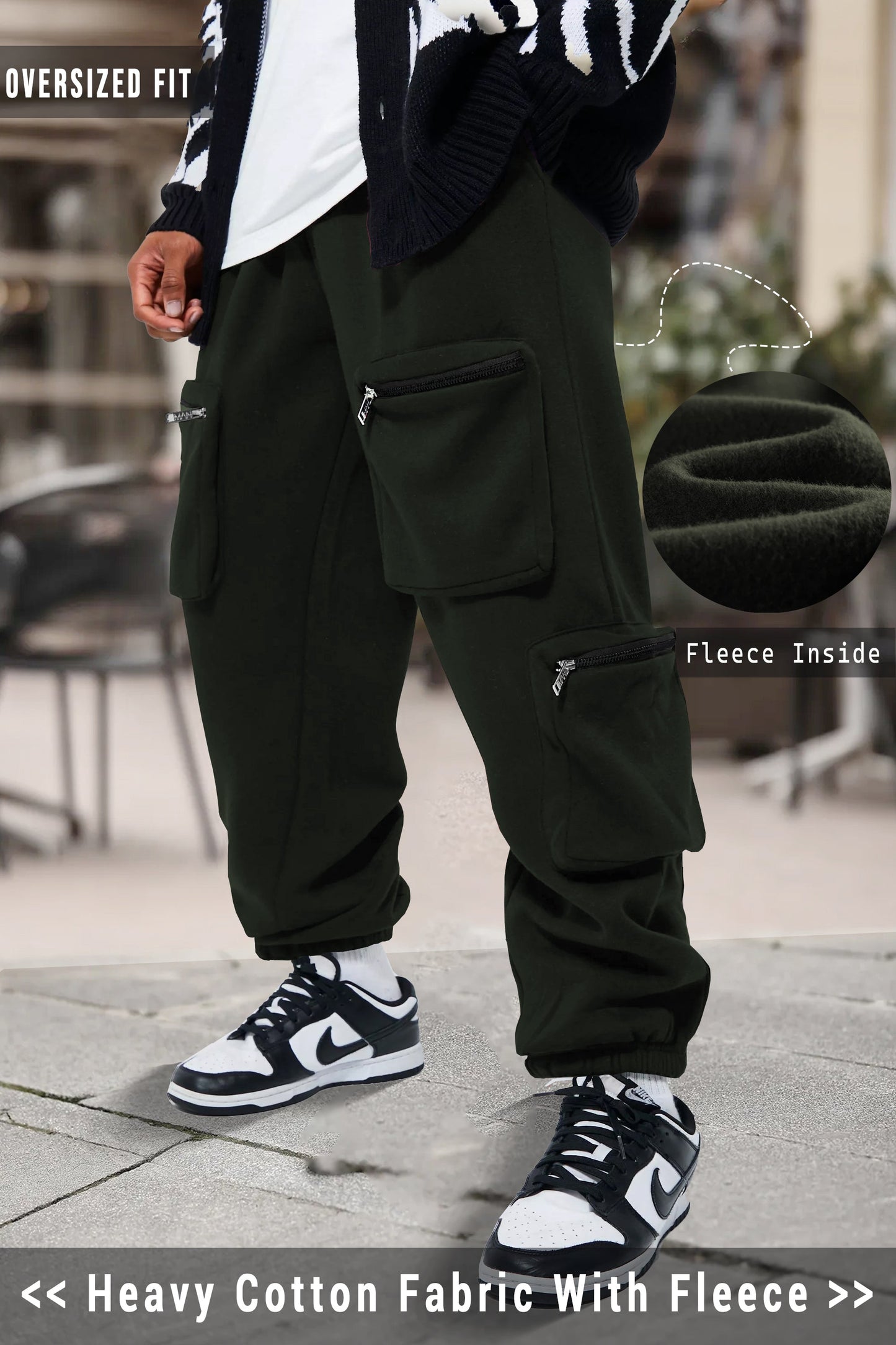 Olive Green Printed Baggy Cargo Joggers
