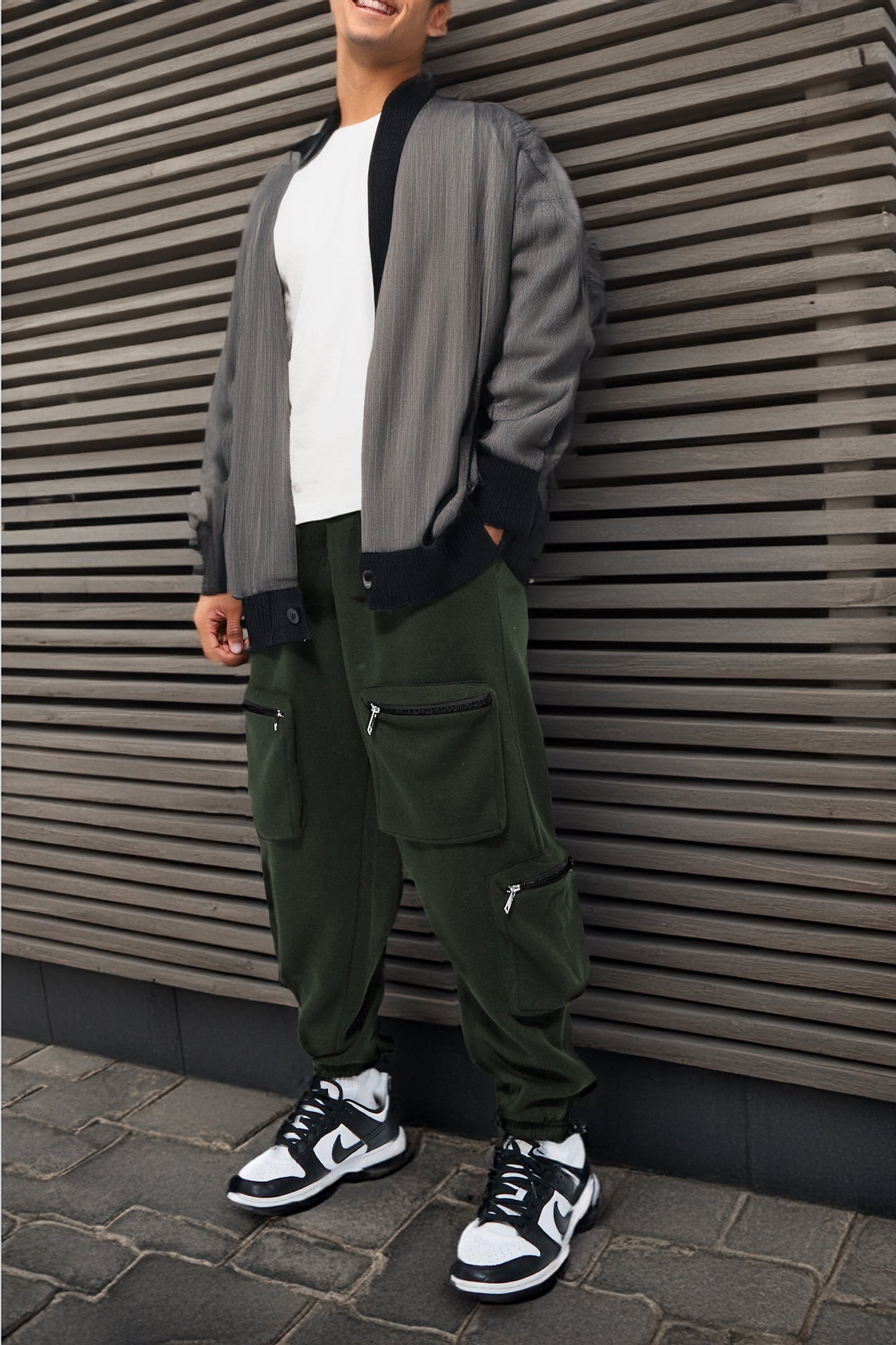 Olive Green Printed Baggy Cargo Joggers