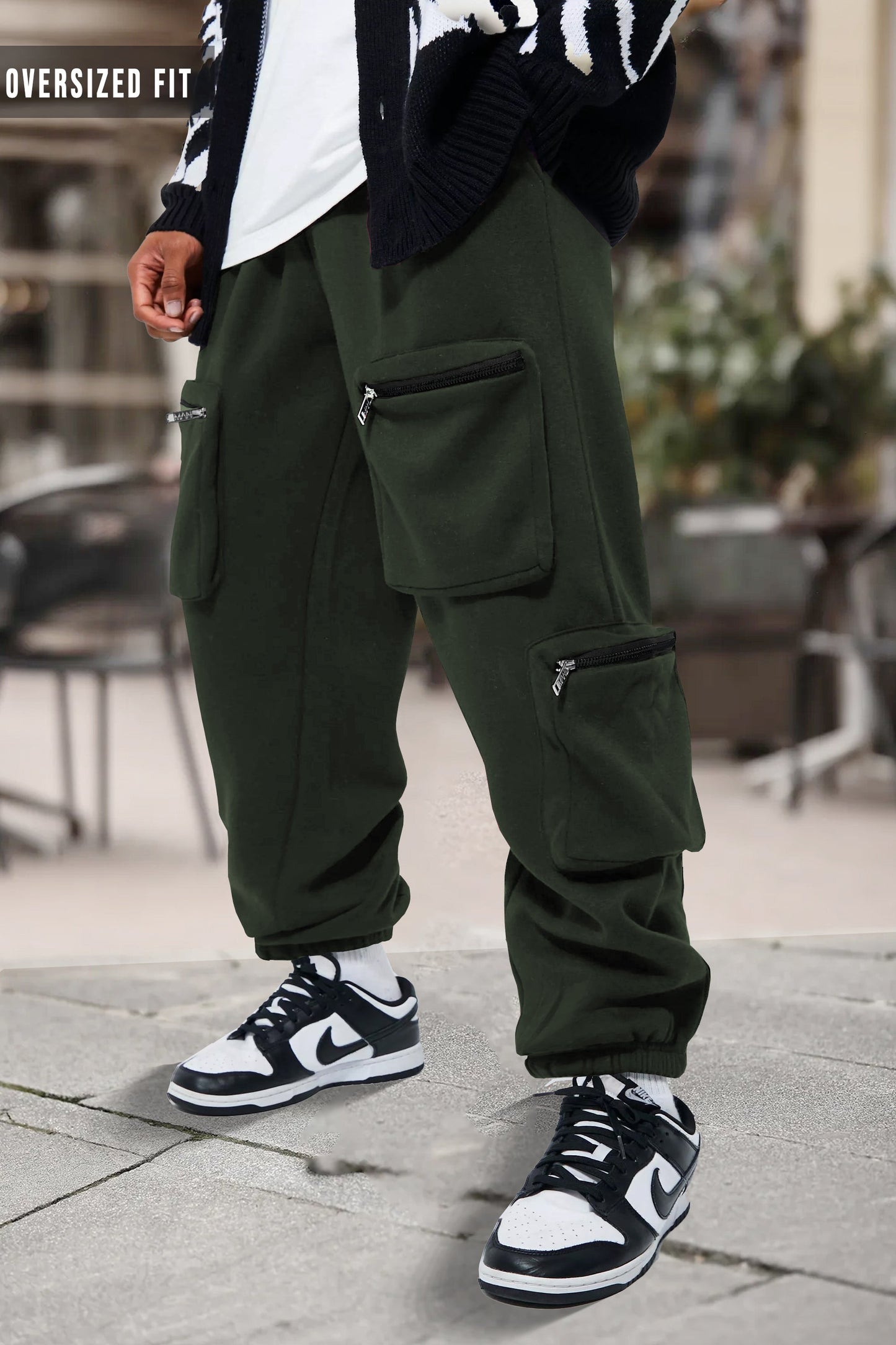 Olive Green Printed Baggy Cargo Joggers