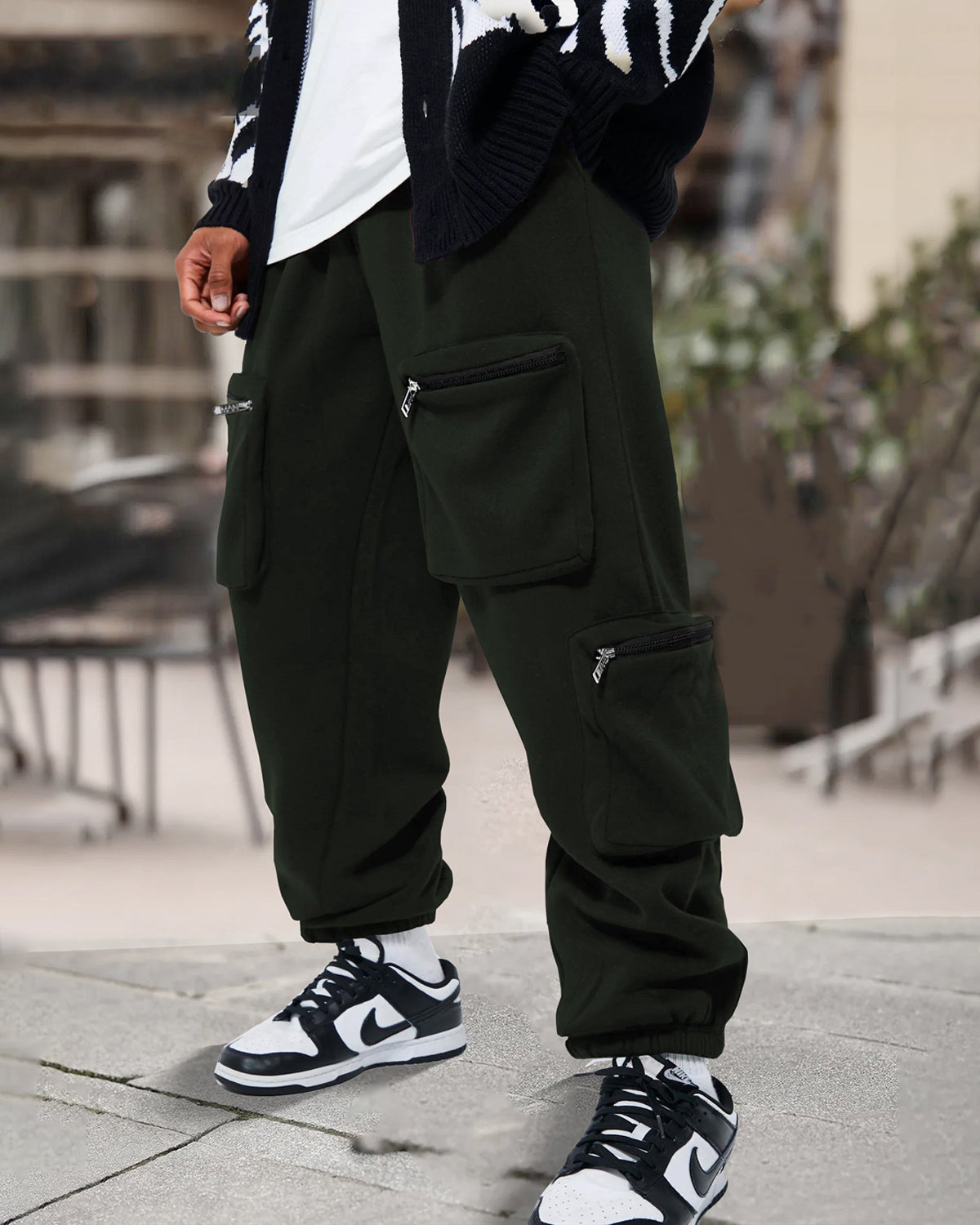 Olive Green Printed Baggy Cargo Joggers