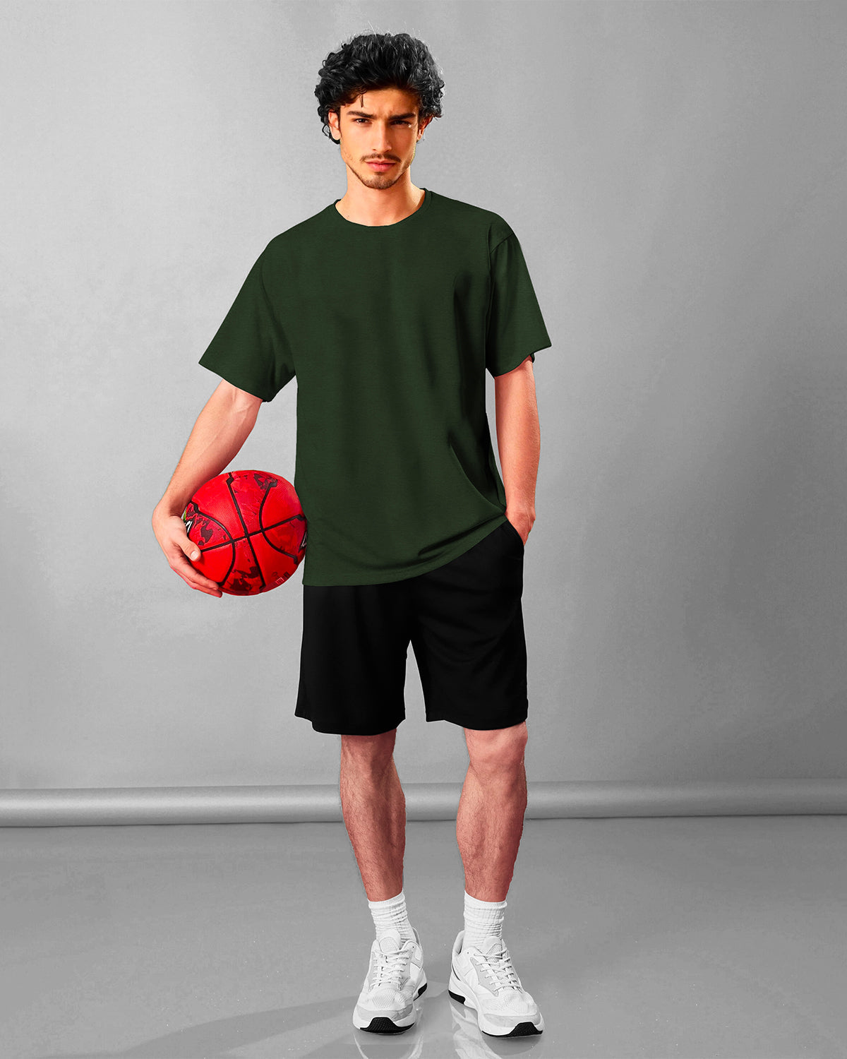 Olive Green Round Neck Solid Oversized T Shirt