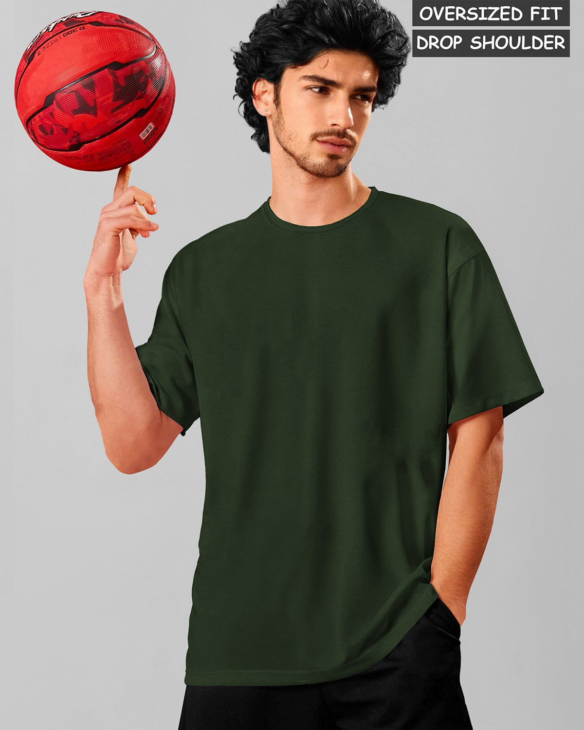 Olive Green Round Neck Solid Oversized T Shirt