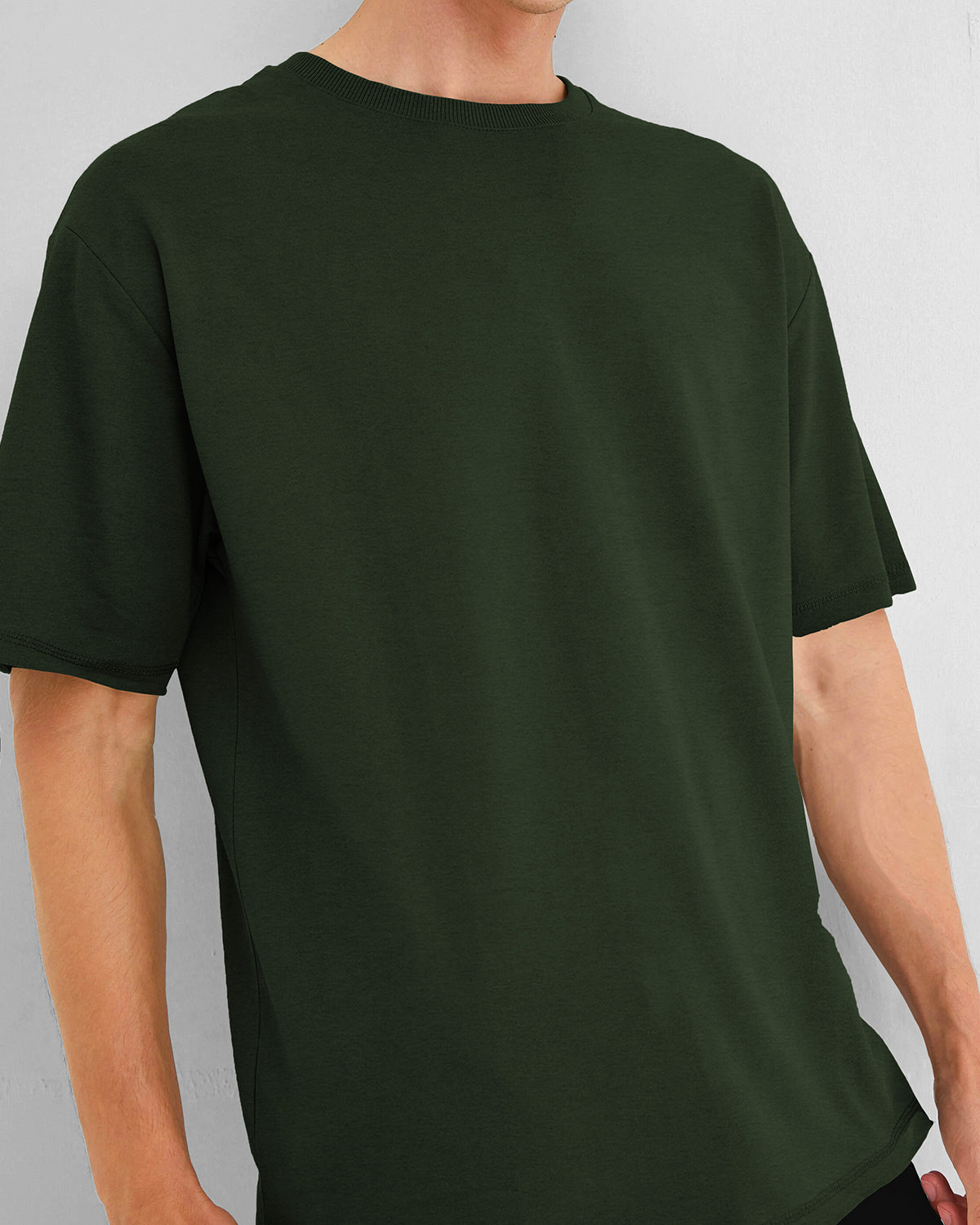 Olive Green Round Neck Solid Oversized T Shirt