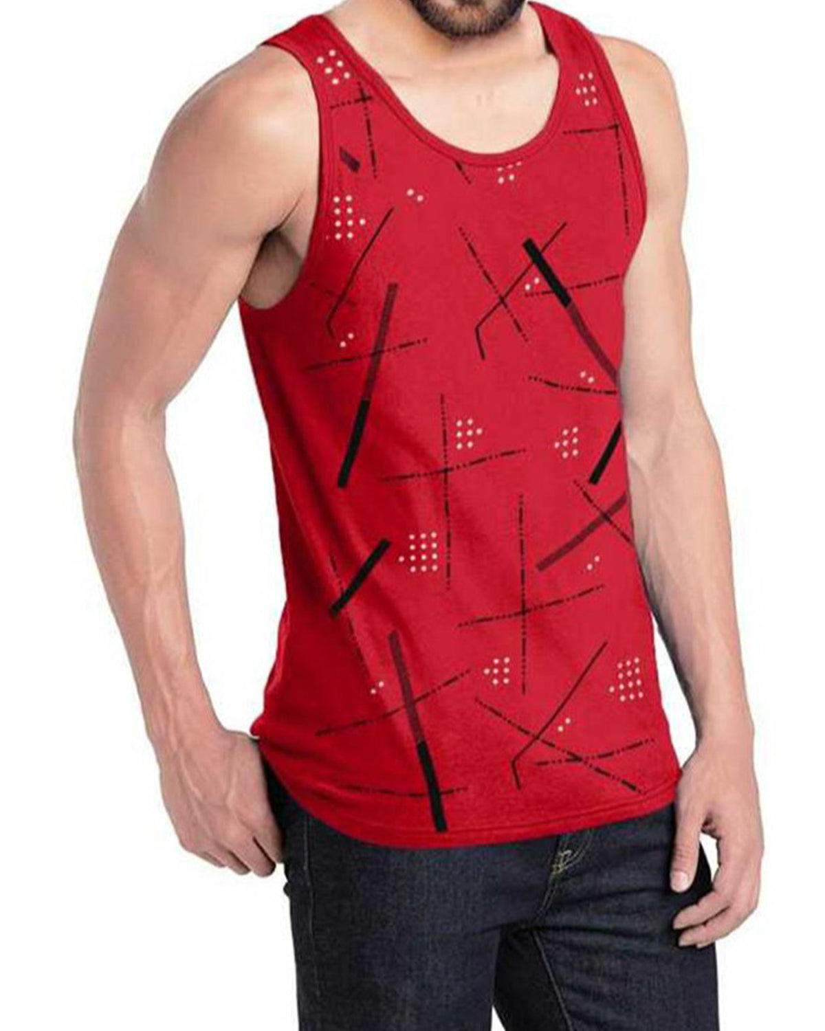 Red Sleeveless Abstract Printed Vest