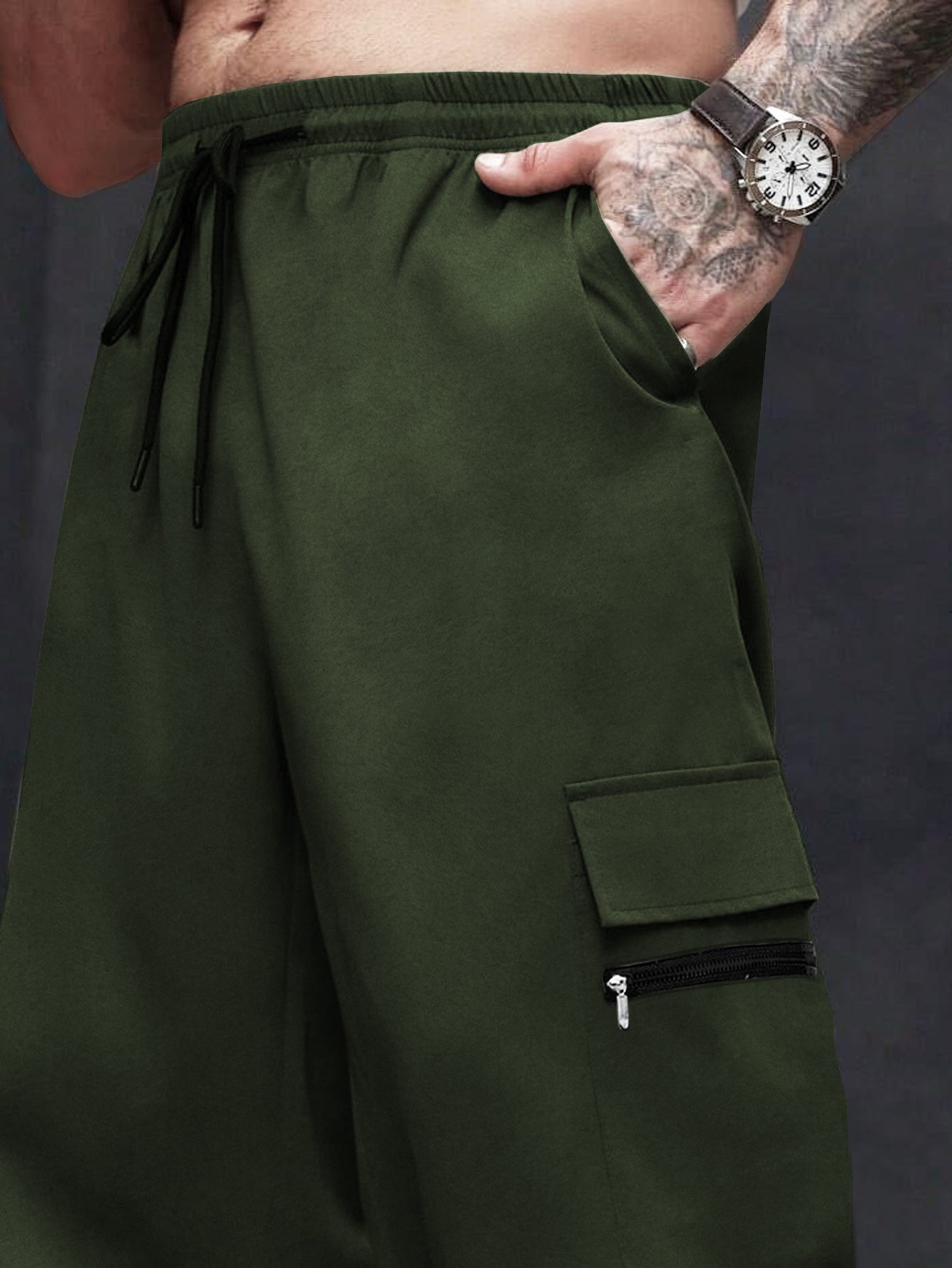 Olive Green Printed Baggy Cargo Joggers
