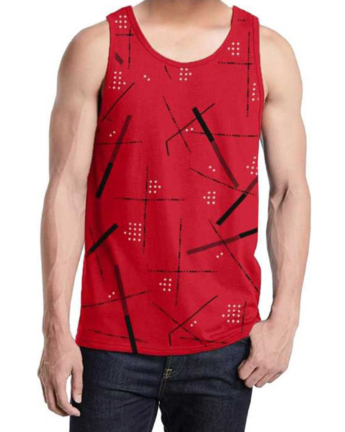 Red Sleeveless Abstract Printed Vest